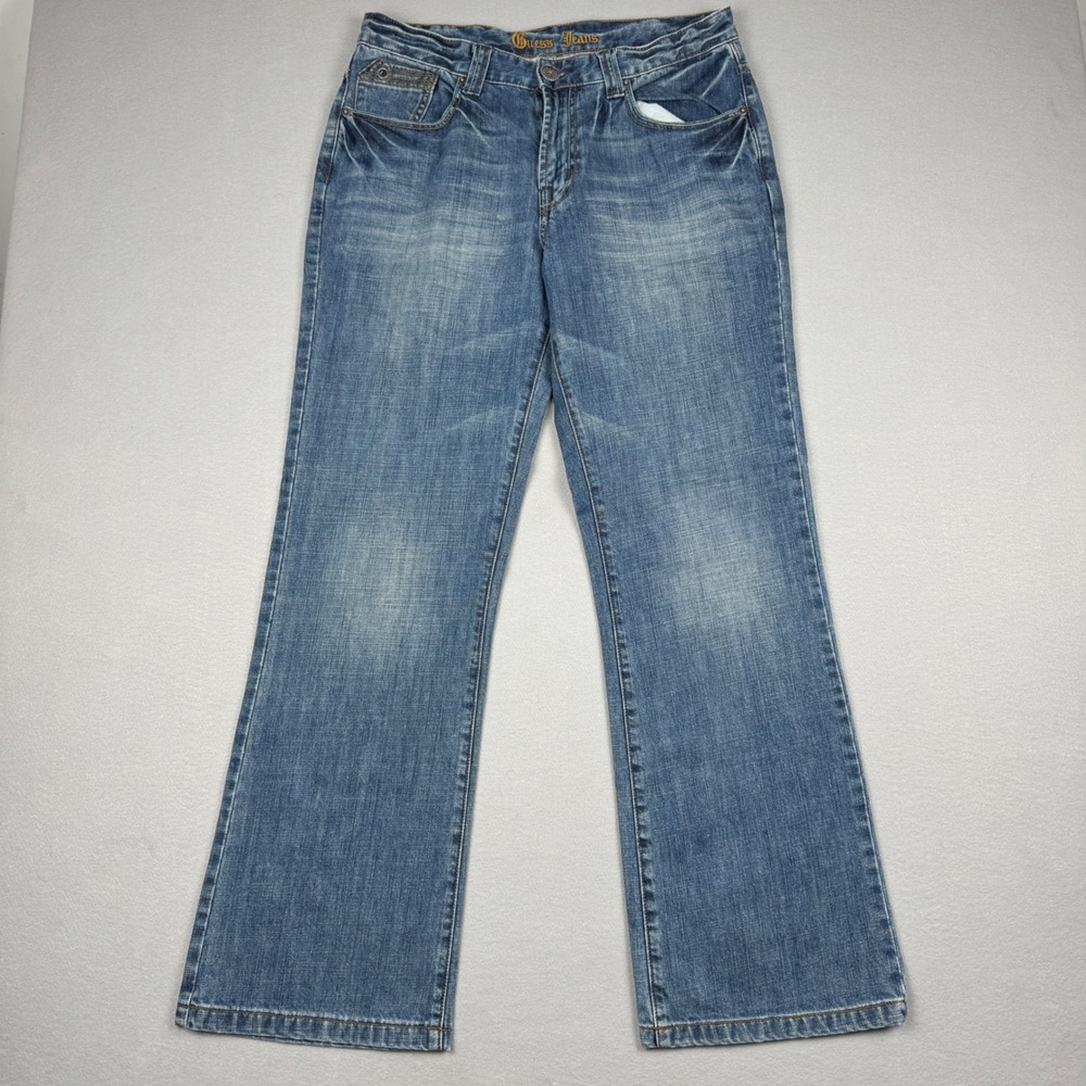 Guess Jeans Mens 34 Medium Wash Bootcut Denim Blue Cotton Pants X8302400000